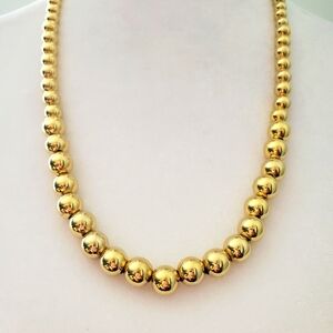 Vintage NAPIER Gold Beaded Necklace Graduated Pearly Beads Regency Core 24"